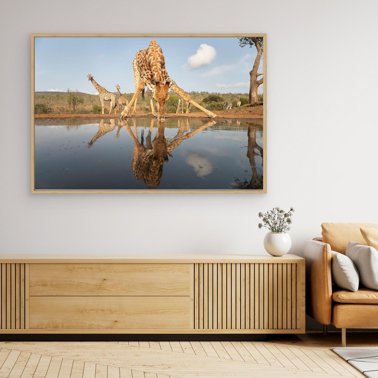 Giraffe drinking by Joan Gil Raga