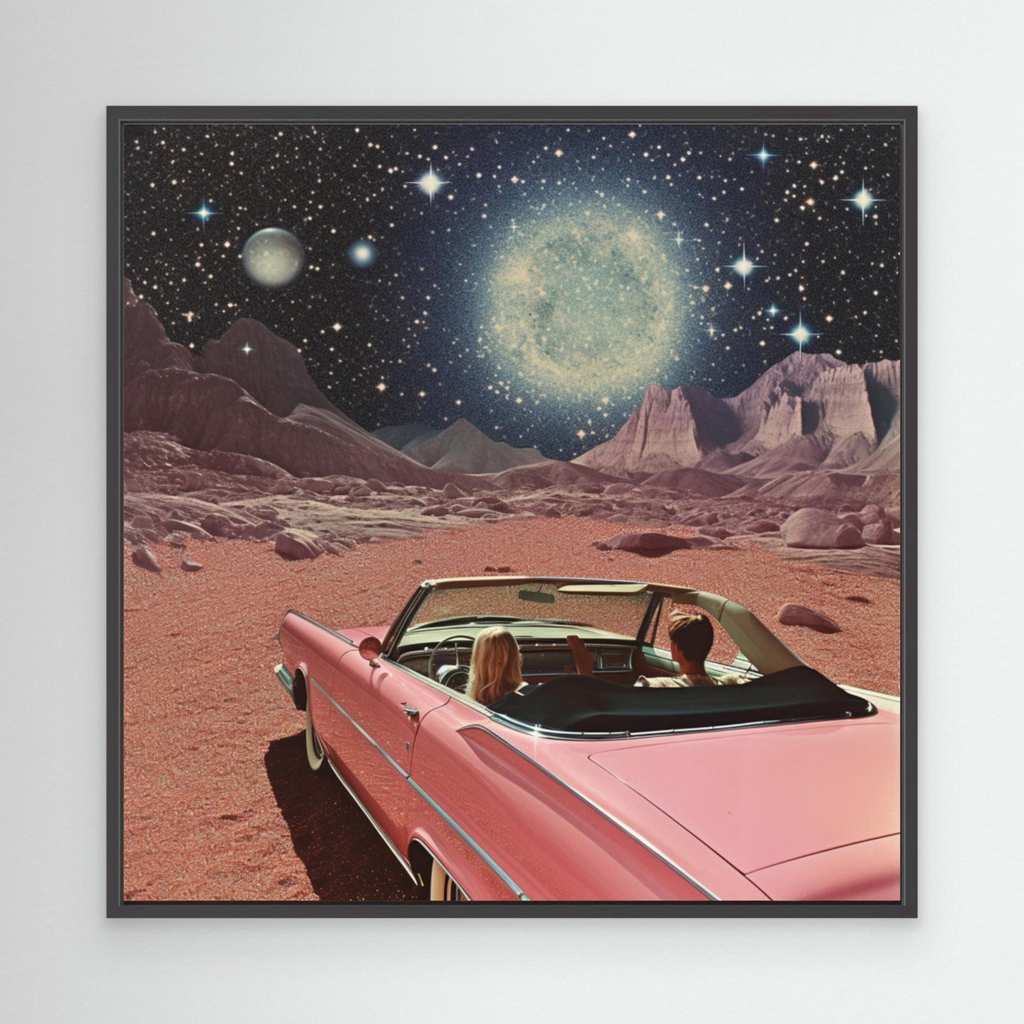 Pink Vintage Car In Space Collage Art 2 by Samantha Hearn (EU)