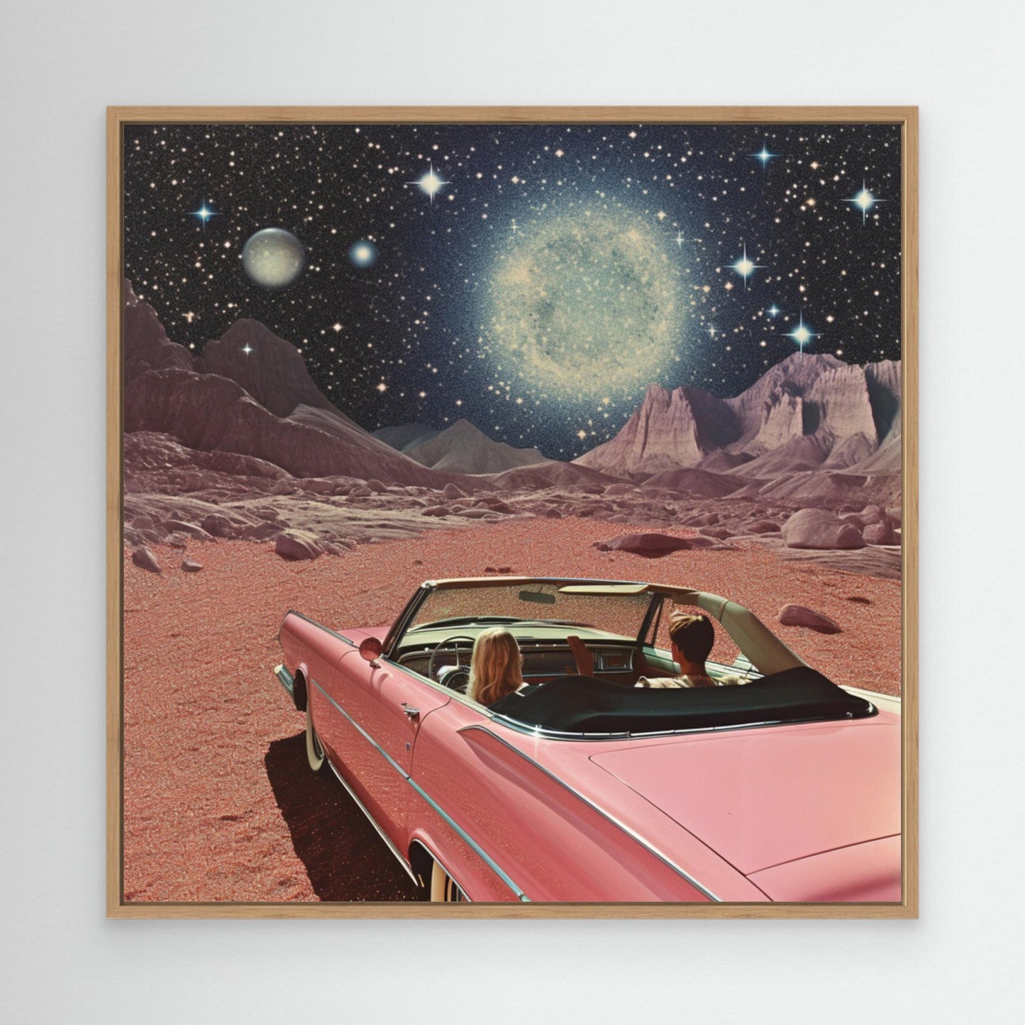 Pink Vintage Car In Space Collage Art 2 by Samantha Hearn (EU)