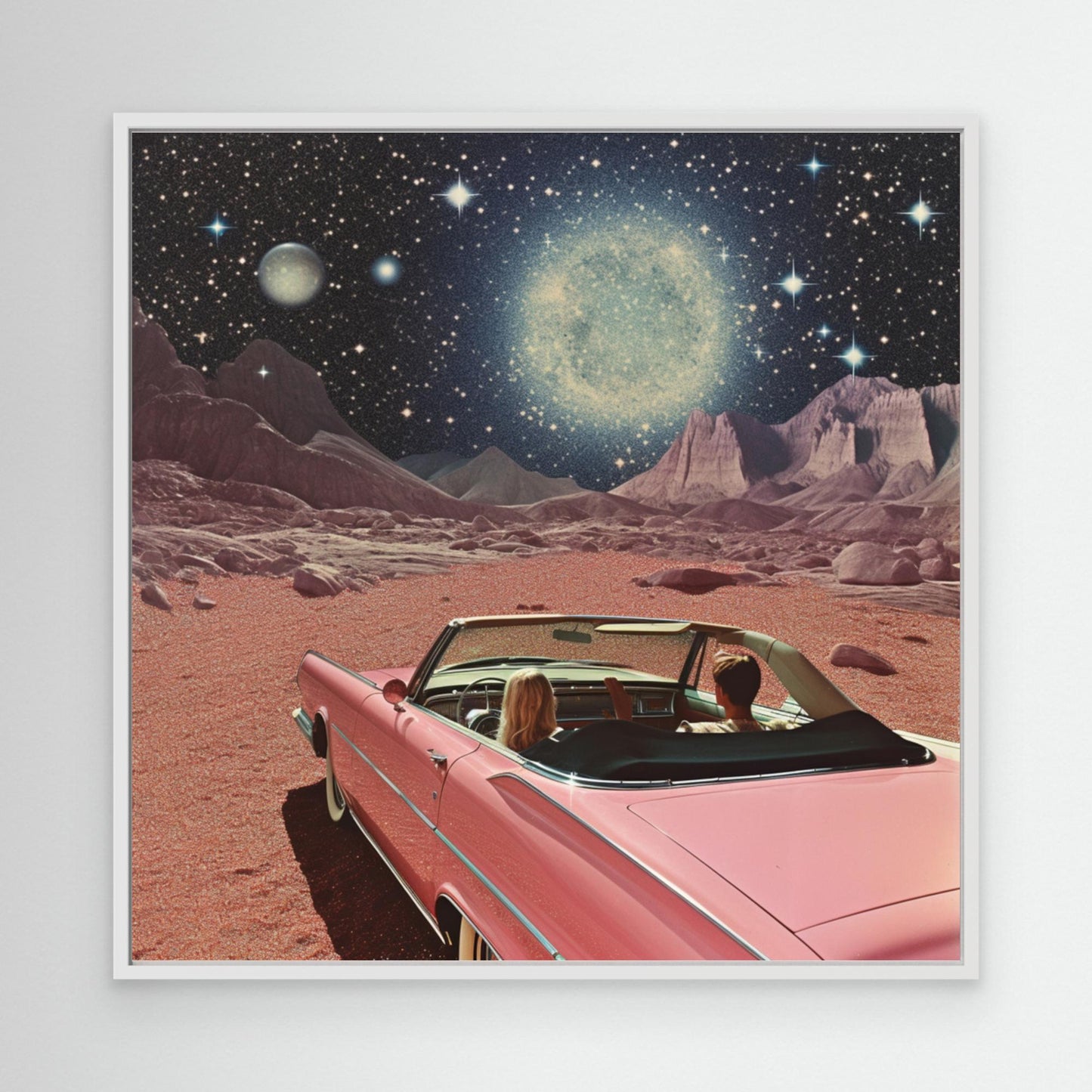 Pink Vintage Car In Space Collage Art 2 by Samantha Hearn (EU)