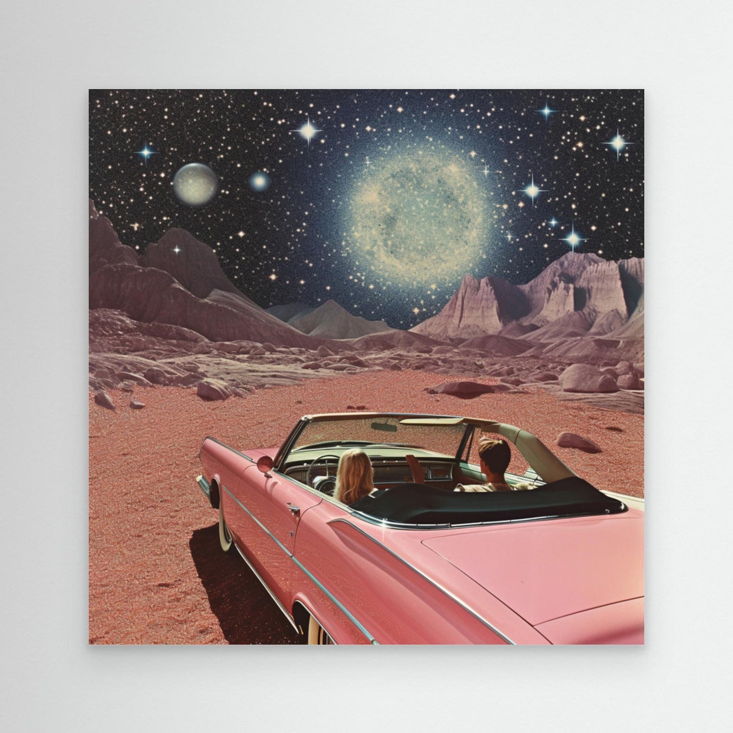 Pink Vintage Car In Space Collage Art 2 by Samantha Hearn (EU)